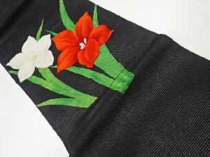 絽綴れ花模様織出し開き名古屋帯（額縁仕立て）